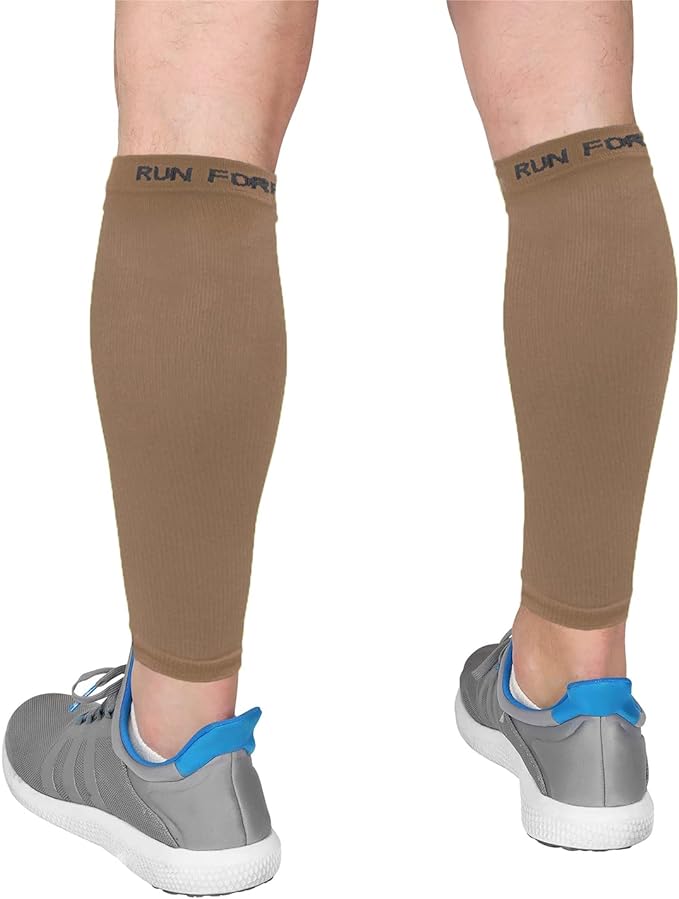 (Large, Beige) - Calf Compression Sleeves - Leg Compression Socks for Runners, Shin Splint, Varicose Vein & Calf Pain Relief - Calf Guard Great for Running, Cycling, Maternity, Travel, Nurses