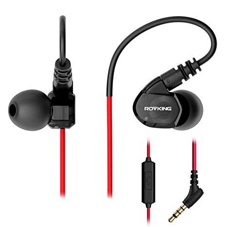 ROVKING Sport Headphones Wired, Over Ear Sweatproof Running Earphones for Gym Workout Exercise Jogging, in Ear Earbuds with Microphone for Cell Phone MP3 Laptop, Noise Reduction Earhook Ear Buds Black