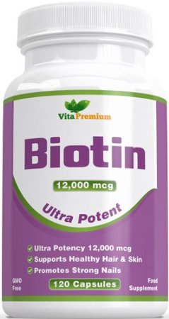 Biotin Hair Growth Supplement • MAXIMUM STRENGTH • 12 000 mcg, 120 Capsules (4 Month Supply) - 100% MONEY BACK GUARANTEE, Vitamin B7 for Healthy Hair, Nails and Skin - Suitable for Vegetarians - Feel The Benefit Or Your Money Back