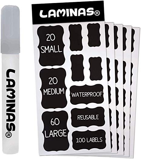 100 Chalkboard Labels Bulk [Upgraded] - Free Erasable Chalk Marker - Dishwasher Safe - for Mason Jars - Removable Waterproof Blackboard Sticker Label Glass Bottle Kids Storage Stickers Vinyl Set