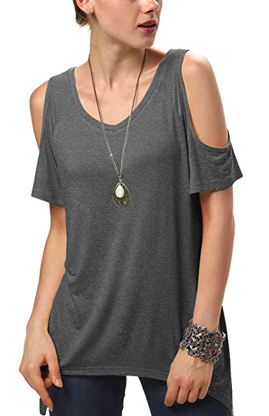 Urban CoCo Women's Vogue Shoulder Off Wide Hem Design Top Shirt