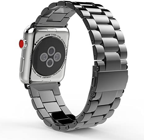 MoKo Watch Band Compatible with Apple Watch Series 7/6/5/4/3/2/1/SE, Stainless Steel Replacement Band Bracelet with Double Button Folding Clasp fit iWatch 38mm 40mm 41mm- Space Gray