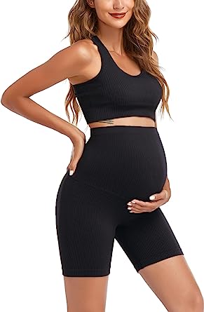 Women's Maternity 2 Piece Outfit Set - Bra & Shorts for Pregnancy - Yoga workout Lounge Wear Sets