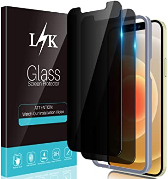 LϟK 2 Pack Privacy Screen Protector Compatible with iPhone 12 and iPhone 12 Pro 5G 6.1 inch - Tempered Glass HD Clear 9H Hardness Bubble Free Case Friendly Alignment Frame Screen Protective Film