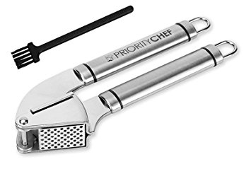 PriorityChef Garlic Press and Mincer, Free Cleaning Brush, 18/10 Anti Rust Stainless Steel