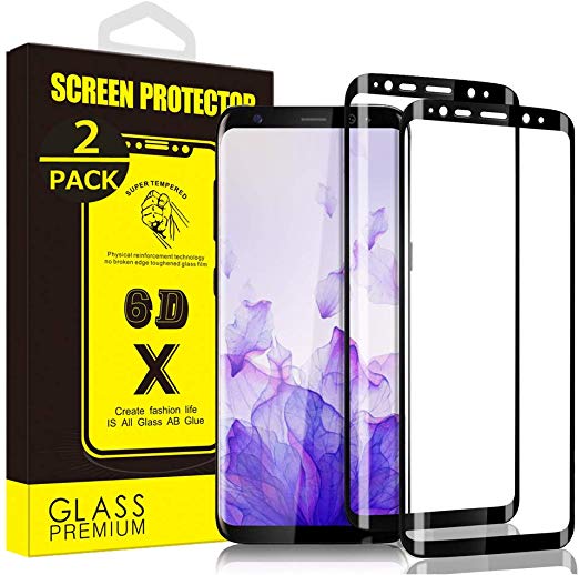[2-Pack] Yoyamo GT816 Tempered Glass Screen Protector for Samsung Galaxy S9 Plus, Anti-Scratch, 3D Curved, Bubble Free, Full Screen Coverage (Black)