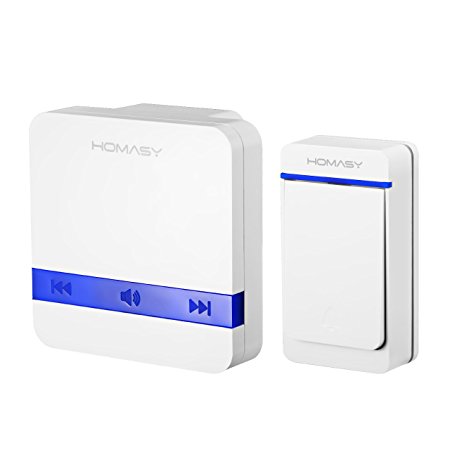 Homasy Wireless Doorbell Kit, 1000 feet Range with 52 Chimes, 5 Volume Levels and LED Flash for Home Office