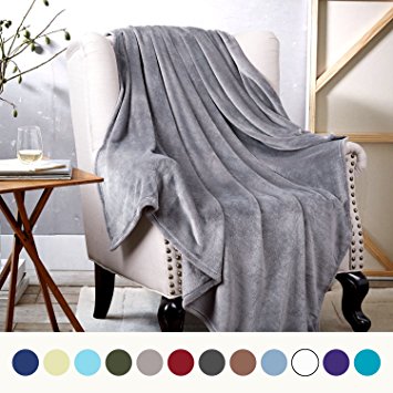 Flannel Fleece Blanket Grey Throw Lightweight Cozy Plush Microfiber Solid Blanket by Bedsure