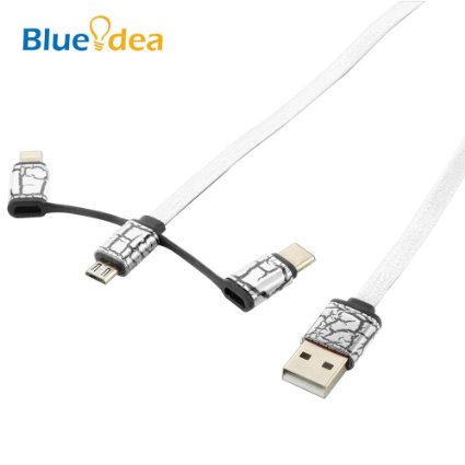 Blueidea® 3 in 1 Micro USB Cable Type C Cable (3.3ft), High Speed Charging Cable Data Cable For iPhone & Android Smartphone, Tablet, New Apple Macbook, Lumia 950XL, OnePlus 2, Samsung, etc. (White)