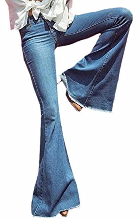 Jaycargogo Women's Bell Bottom Jeans Flared Jean Denim Wide Leg Full Length Pants