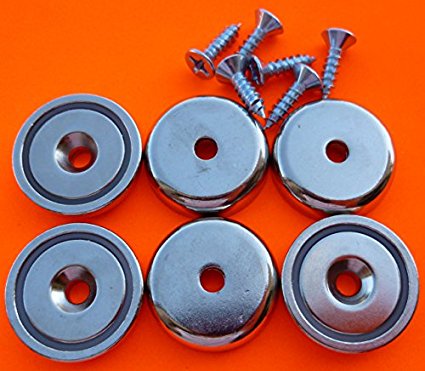 6Pc Super Strong 90 lbs Neodymium Cup Magnet 1.26" Countersunk Round Base Mounting Magnet Used as Tool Holder and Door Latch w/Screws, Strongest & Most Powerful Rare Earth Magnets by Applied Magnets