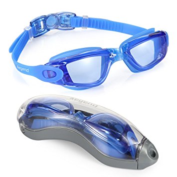Swim Goggles, Aegend Mirrored Swimming Goggles No Leaking Anti Fog UV Protection Triathlon Swim Goggles with Free Protection Case for Adult Men Women Youth Kids Child, Blue & Black