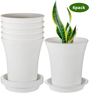 Flower Pot, ZOUTOG 5.3 Inch Succulent Planter, Herb Planter with Drainage Hole and Tray, Pack of 6, Plants not Included