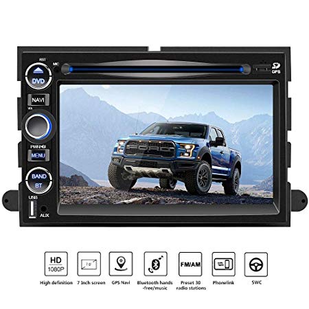 Double Din Car Navigation Stereo Radio,7 Inch HD Radio GPS Touch Screen Bluetooth FM Radio for Ford, Mirror Link, Steering Wheel Control, CD, USB Stick and MicroSD Memory Card F150