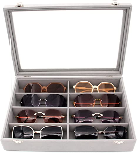 KLOUD City Velvet Sunglasses Organize, Glasses Storage Box Sunglasses Storage Holder Box,Glasses Display Case with 8 Slots