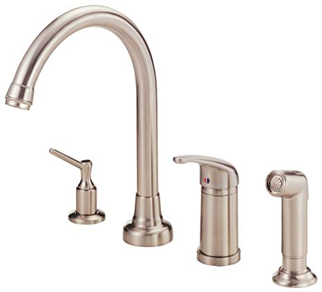 Danze D409112SS Melrose Single Handle High-Rise Kitchen Faucet with Side Spray and Soap Dispenser, Stainless Steel