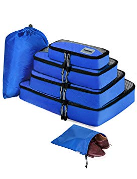 HOPERAY Packing Cubes Travel Organizer Mesh Bags - 6 pcs Lightweight Set Travel Gear Bag Accessories for Women Men Kids Carry-on Luggage Suitcase and Backpacking Slim Medium & Large(blue)