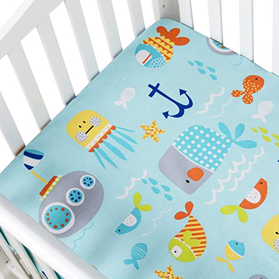 Brandream Ocean Anchor Baby Crib Sheet Boys Girl Toddler Sheet Cotton Crib Mattress Sheet 100% Cotton