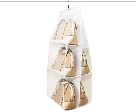 DIOMMELL Hanging Handbag Organizer Storage Holder Purse Hanger Bags for Closet with 6 Larger Pockets, White