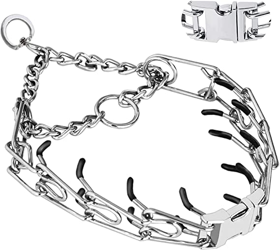 Quick Release Dog Collar Adjustable Stainless Steel Chain Collar with Rubber Caps for Small Medium Large Dogs