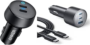 Anker USB C Car Charger, 40W 2-Port PowerIQ 3.0 Type C Adapter with Anker USB-C Car Charger, 167.5W Max 5-Port Ultra-Compact Type-C Fast Car Charger