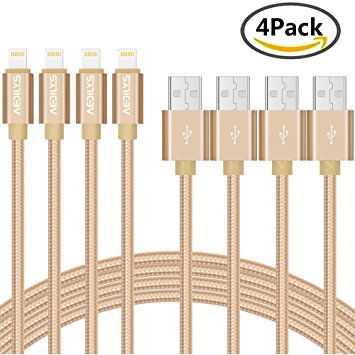 iPhone Charger, AEDILYS 4Pack 3FT Nylon Braided Lightning to USB Cable Fast Sync Charging Cord for iPhone SE,6s,6Plus,6,7,7plus, iPad Mini,Mini 2,iPad 5,iPod 7 (Gold,4Pack)