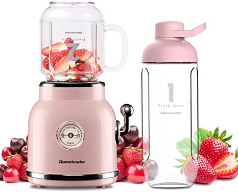 Smoothie Blender, Homeleader Personal Blender for Shakes and Smoothies, Portable Blender with 6 Sharp Blades, 21oz Travel Cup and Lids, Pink