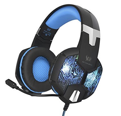 Maeffort Stereo PC Gaming Headset 7 Colors Breathing LED Light Over-ear Headphones with Microphone Inflected for Computer Games