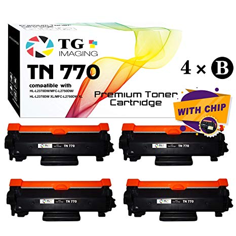 (4-Pack, Super High Yield) Compatible TN-770 TN770 Toner Cartridge for Brother HL-L2370DW MFC-L2750DW Printer, by TG Imaging
