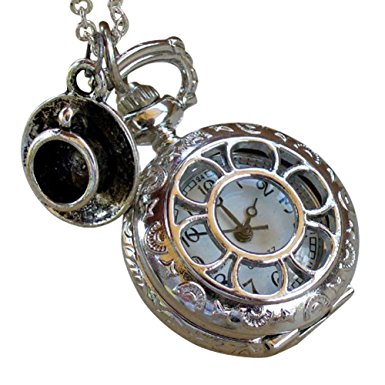 Alice in Wonderland Tea Party Steampunk pocket watch necklace pw1