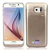 S6 Battery CaseCaka Newest Version 4200 Mah External Backup Battery Charger Cover Case For Samsung Galaxy S6 Rechargeable Power Bank CasePortable Backup Power Bank Case with Kickstand Gold