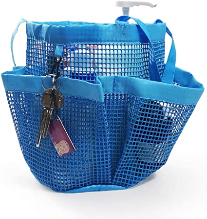 SUPINEFOX US Mesh Shower Caddy Portable Quick Dry Shower Tote Bag Hanging Bath Organizers with Key Hook and 2 Handles for Dorm,Bathroom,Gym,Camp (Blue)