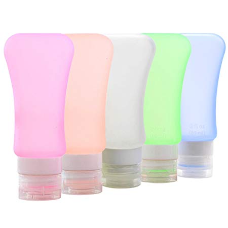 Travel Bottles Sets,5 Pack TSA Approved for Liquid Portable Silicone Soft Leakproof Travel Bottles for Shampoo Conditioner Lotion Toiletries