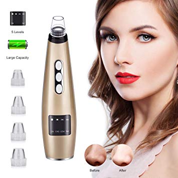 Vacuum Blackhead Remover, Electronic Facial Pore Cleaner Blackhead Extractor, Acne Comedo Removal Suction Tool Exfoliating Beauty Device, USB Rechargeable Led Display 4 Suction Head for Women and Men