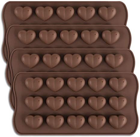 homEdge 15-Cavity Dimpled Heart Shape Chocolate Mold, Silicone Dimpled Valentine Heart Chocolate Gummy and Candy Mold