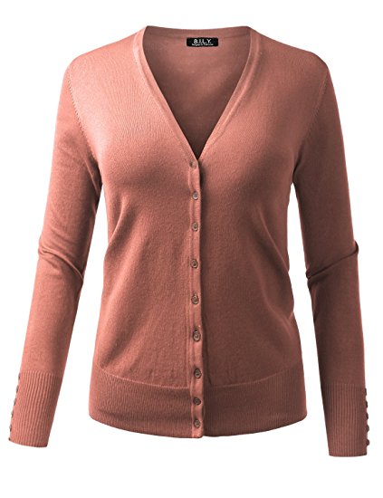 BILY Women's V-Neck Button Down Long Sleeve Soft Classic Knit Cardigan