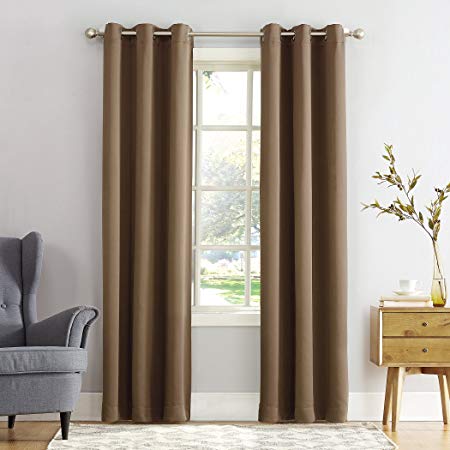 Sun Zero Easton Blackout Energy Efficient Grommet Curtain Panel, 40" x 84", Barley Brown