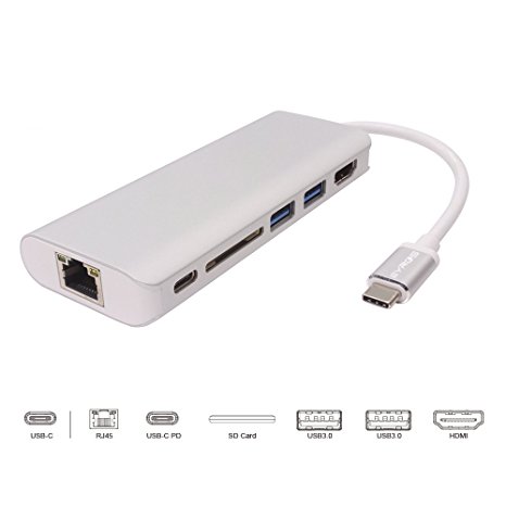 Type C Hub,EYROS hub 6 ports adapter Type C , New Mac Book Pro 2016,2017, MULTIPORTS: USB-C Power Delivery, Ethernet, HDMI 2.0, 2 USB 3.1, SD card reader (Minimalist)