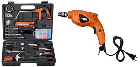 BLACK DECKER BMT108C Hand Tool Kit (108-Pieces) With BLACK DECKER HD400IN 500W 10mm Hammer Drill