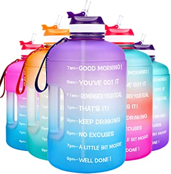 QuiFit Motivational Gallon Water Bottle - with Straw & Time Marker BPA Free Large Reusable Sport Water Jug with Handle for Fitness Outdoor Enthusiasts Leak-Proof