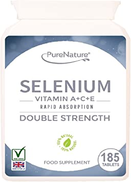 185 Selenium Tablets - 6-Month Supply - Plus Essential Vitamins A, C & E - Suitable for Vegetarians - Free UK Delivery