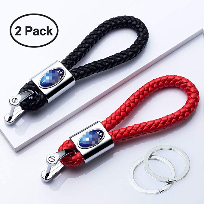 HEY KAULOR 2Pack Genuine Leather Car Logo Keychain Suit for Subaru Key Chain Keyring Family Present for Man and Woman,Black and Red