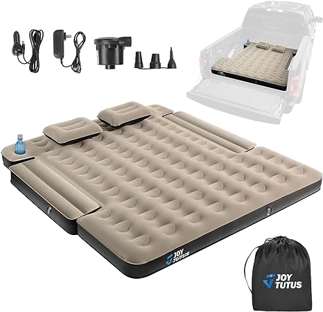 JOYTUTUS Truck Bed Air Mattress for 5.5-5.8Ft Full Size Short Truck Beds Inflatable Air Mattress for Outdoor Camping, Truck Tent Accessories with Pump, Carry Bag & Cup Holder & Cavity Design