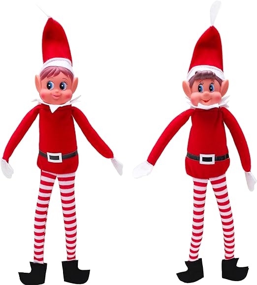 Toyland® Elves Behavin Badly - Set of 2-12 Inch Girl Elf & Boy Elf Soft Toys with Long Legs, Soft Body & Vinyl Head - Christmas Novelty Toys