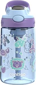 Contigo Kids Aubrey Water Bottle with Straw and Leak-Proof Lid, BPA-Free Plastic, Dishwasher Safe, Periwinkle Amethyst Zodiac, 14 oz (414 mL)