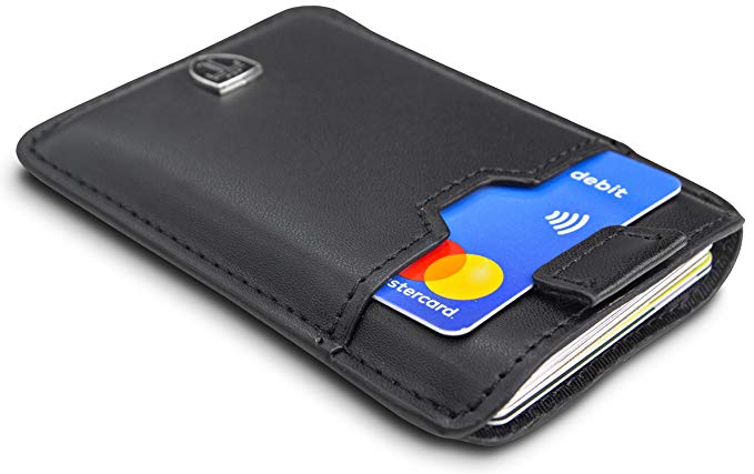 TRAVANDO ® Minimalist Credit Card Holder with RFID Blocking | Mini Wallet | Slim Wallet | Travel Wallet | Card Wallet with Strap and Money Bill Pocket with Gift Box for Men (Black2)