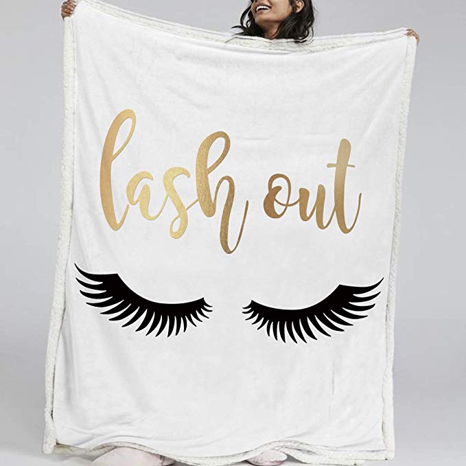 BlessLiving Eyelash Print Blanket Black Gold Girls Cute Eyes Sherpa Throw Blanket Super Soft Reversible Ultra Luxurious Plush Lash Out Blanket (Twin, 60 x 80 Inches)