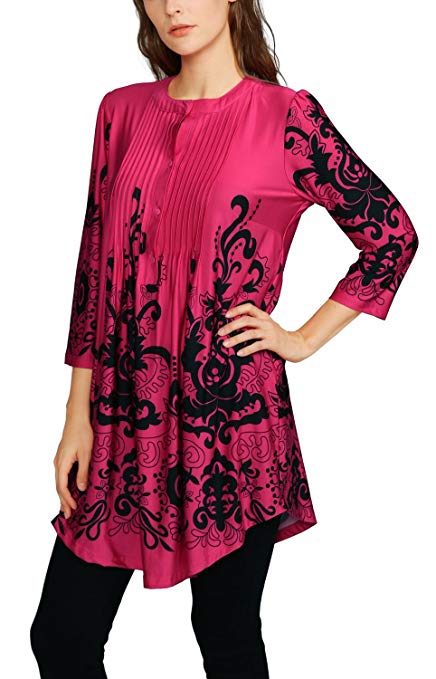 Urban CoCo Women's Floral Tunic Tops 3/4 Sleeve Shirts