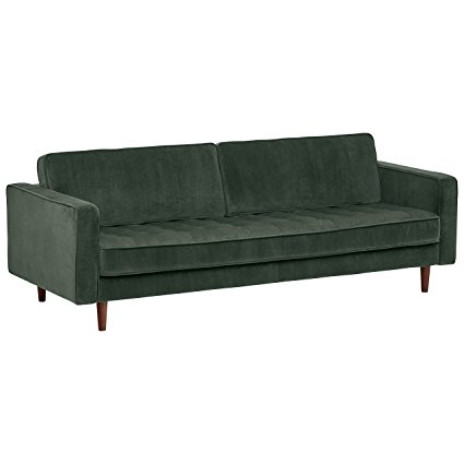 Rivet Aiden Tufted Mid-Century Velvet Bench Seat Sofa, Without Side Pillows, 86.6" W, Hunter Green