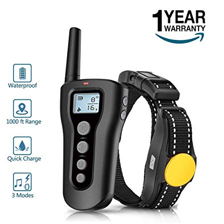 BOOCOSA Dog Training Collar, 1200ft Remote Dog Shock Collar, 100% Waterproof and Rechargeable with Beep/Vibra/Electric Shock